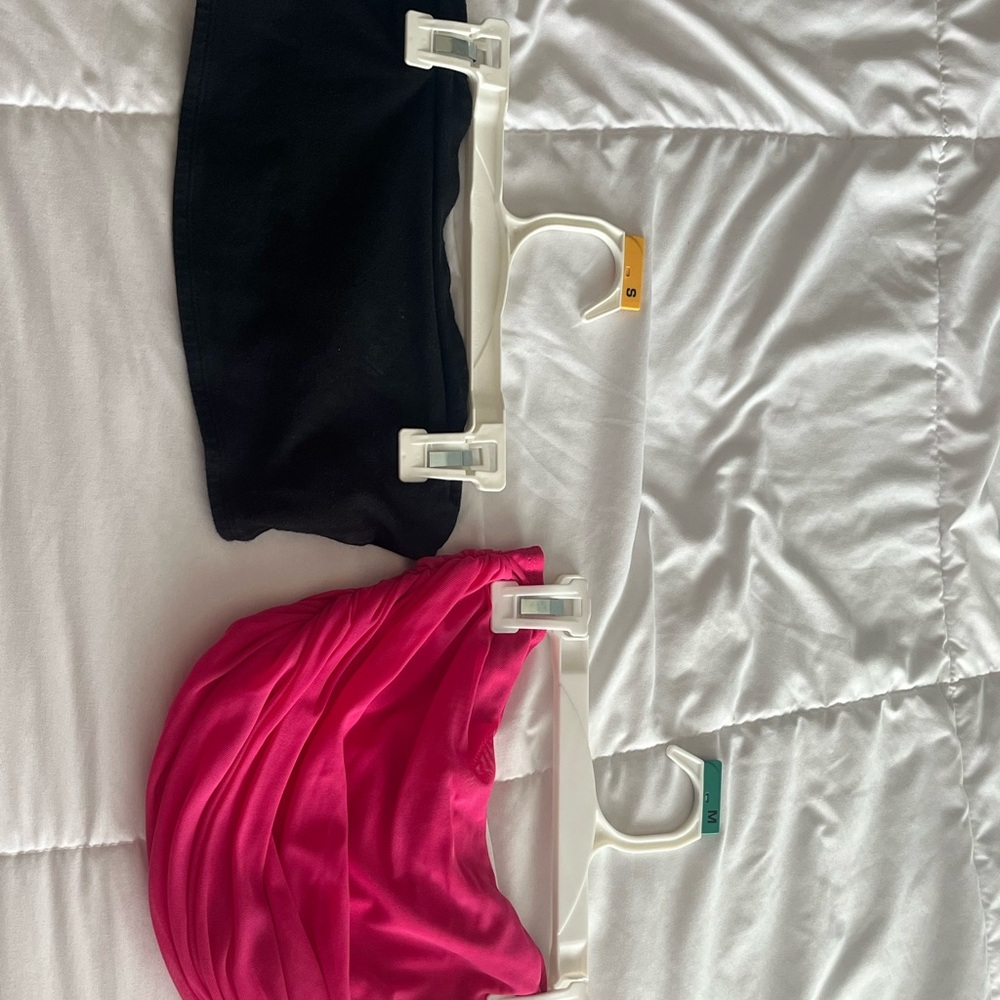 Black and Pink Strapless Tops
